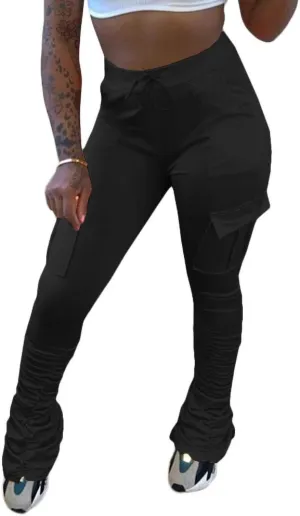 SHINFY Women's Stacked Leggings Pants,Casual Bell Bottom Yoga Pants Ruched Jogging Sweatpants