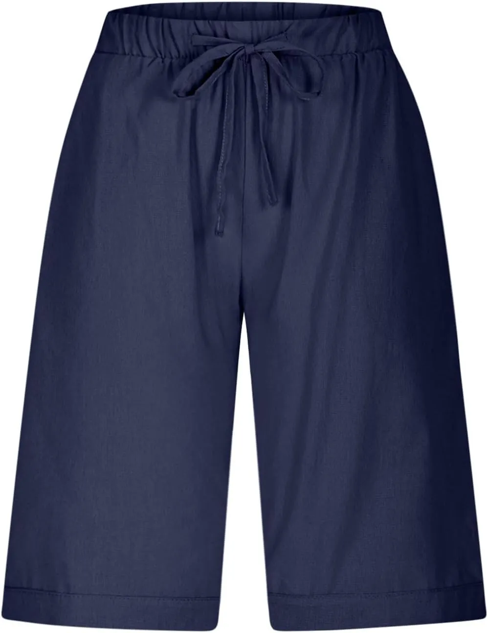 Shorts for Women Fashion Drawstring Elastic High Waisted Side Hollow Out Knee Length Solid Short with Pockets