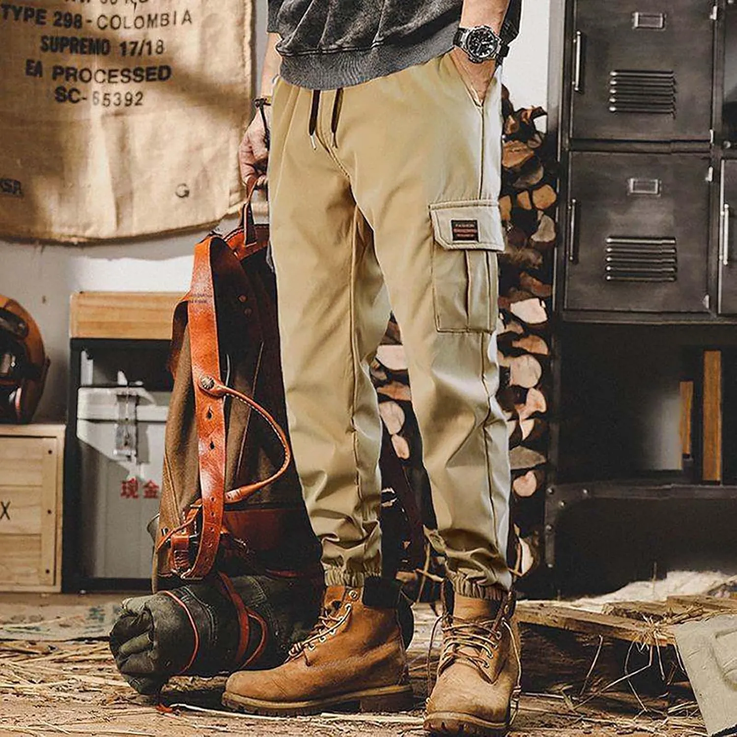 Silver Jeans for Men Mens Joggers Cargo Pants Fashion Casual Sweatpants Work Pants Drawstring Loose Trousers Pockets