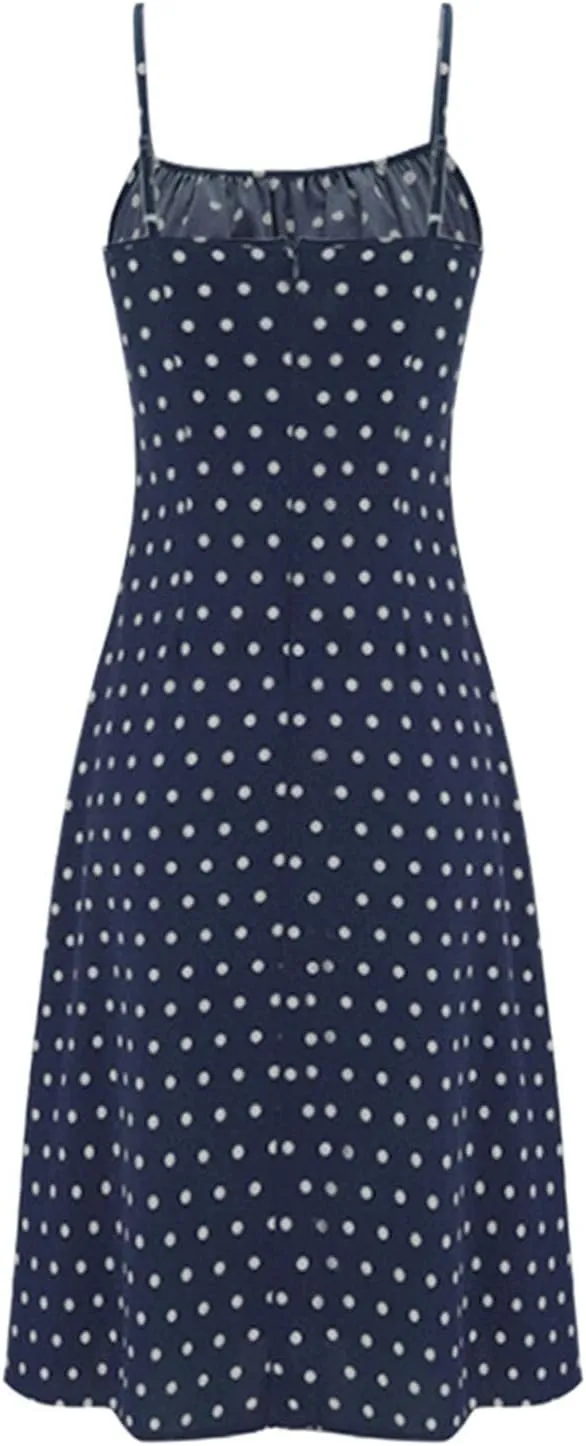 Spaghetti Strap Dresses for Women 2025 Polka Dot Midi Dress Sleeveless Slit Summer Sundress Beach Vacation Sexy Dress