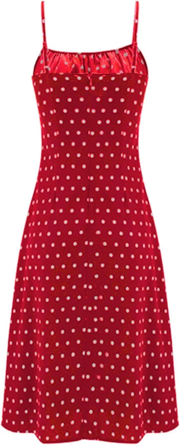 Spaghetti Strap Dresses for Women 2025 Polka Dot Midi Dress Sleeveless Slit Summer Sundress Beach Vacation Sexy Dress