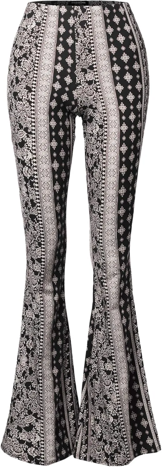 SSOULM Women's Stretchy Wide Leg High Waist Bell Bottom Flare Pants with Plus Size