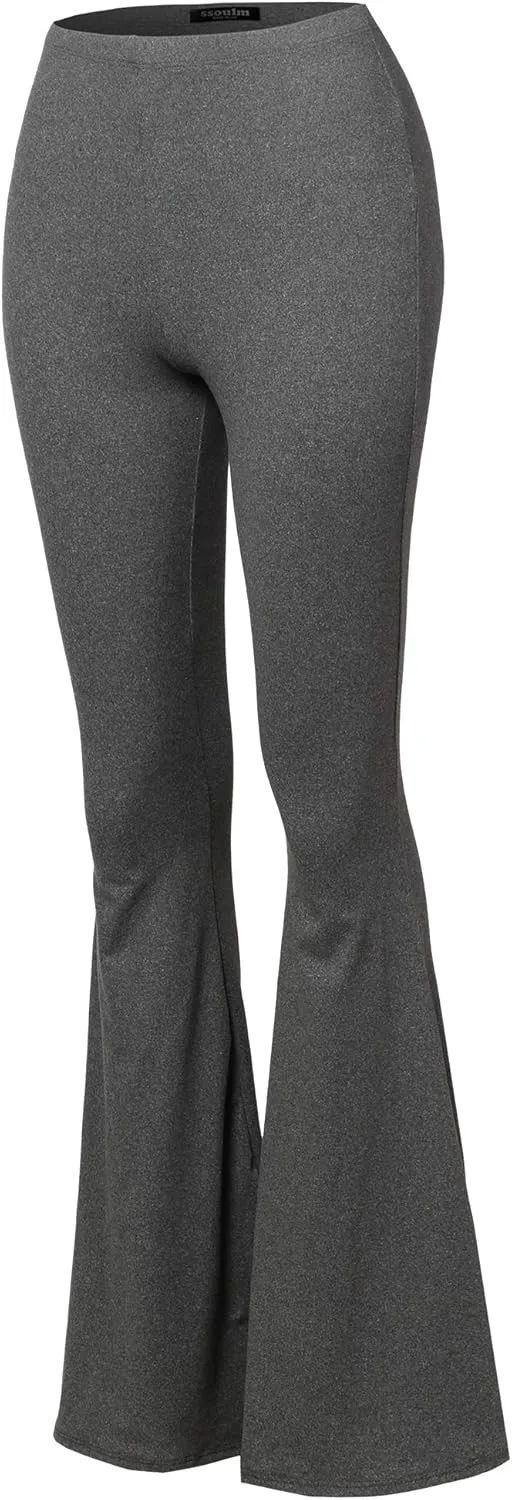 SSOULM Women's Stretchy Wide Leg High Waist Bell Bottom Flare Pants with Plus Size