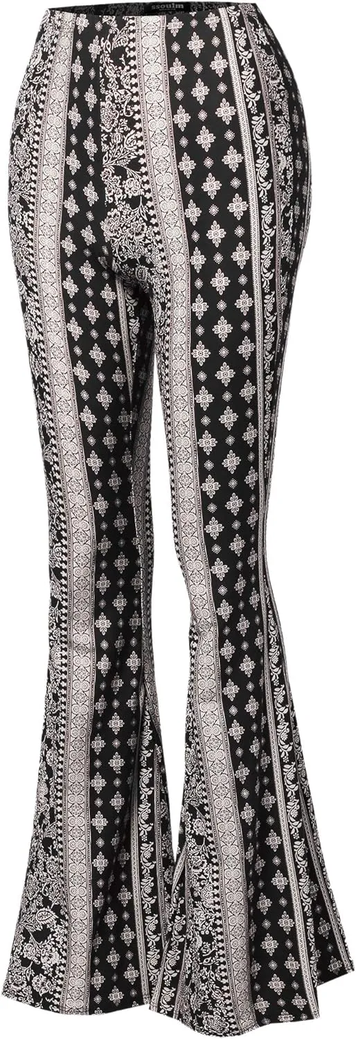 SSOULM Women's Stretchy Wide Leg High Waist Bell Bottom Flare Pants with Plus Size