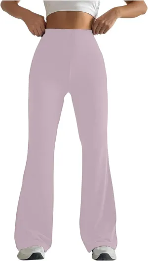 Stretch High Waist Leggings for Women Regular Fitted Solid Flared Pants Active Workout Yoga Pants Seamless Trousers