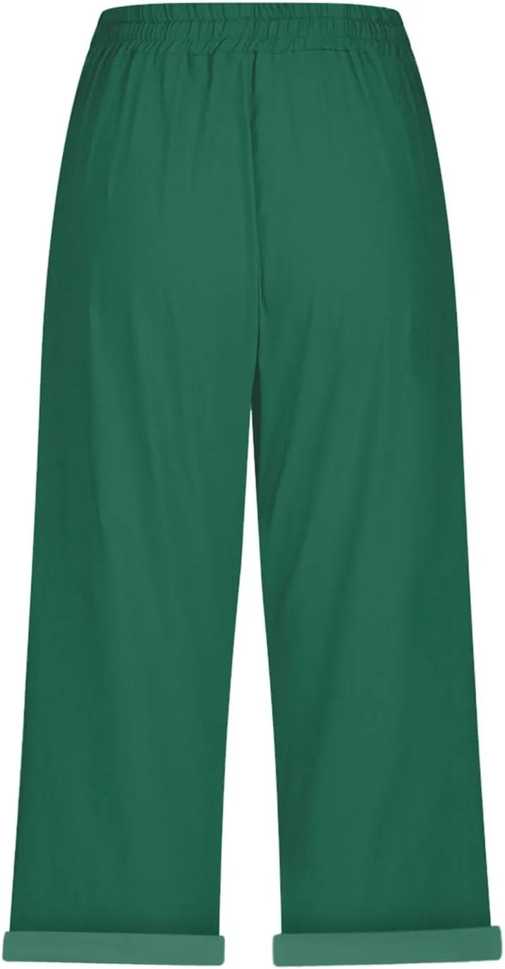 Summer High Waisted Cotton Linen Palazzo Pants Wide Leg 2024 Lounge Pant Trousers Plus Size Palazzo Pants for Women