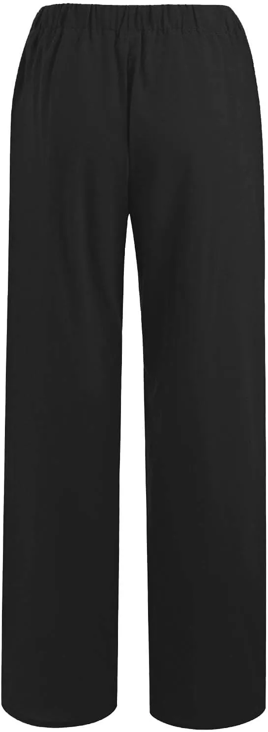 Summer Linen Pants for Women High Waisted Straight Leg Trousers Drawstring Elastic Loose Casual Boho Palazzo Pants