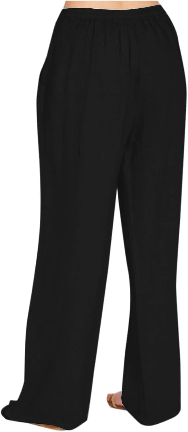 Summer Linen Pants for Women High Waisted Straight Leg Trousers Drawstring Elastic Loose Casual Boho Palazzo Pants