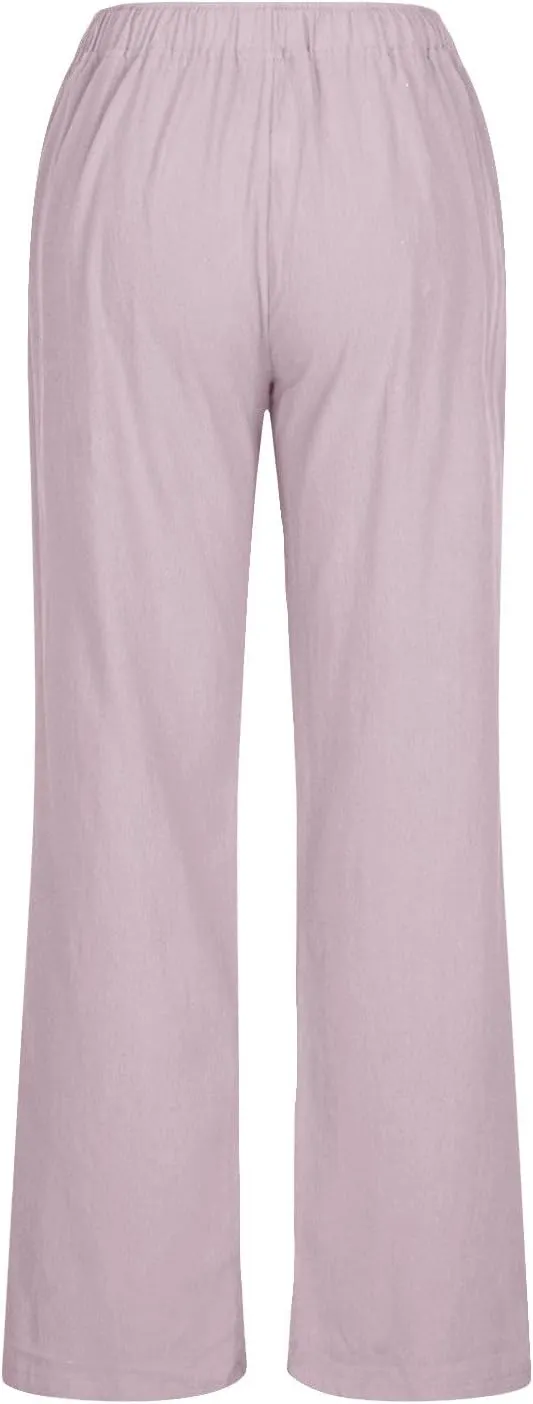 Summer Linen Pants for Women Trendy 2024 High Waist Wide Leg Lounge Trousers Beach Vacation Flowy Pants with Pockets