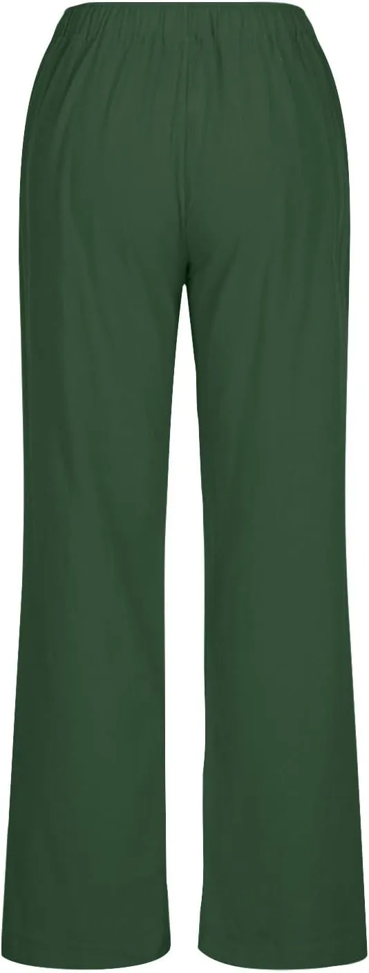Summer Pants for Women Linen Lounge Drawstring Wide Leg Pants 2025 Trendy Comfy Elastic High Waisted Trousers