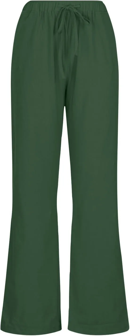 Summer Pants for Women Linen Lounge Drawstring Wide Leg Pants 2025 Trendy Comfy Elastic High Waisted Trousers