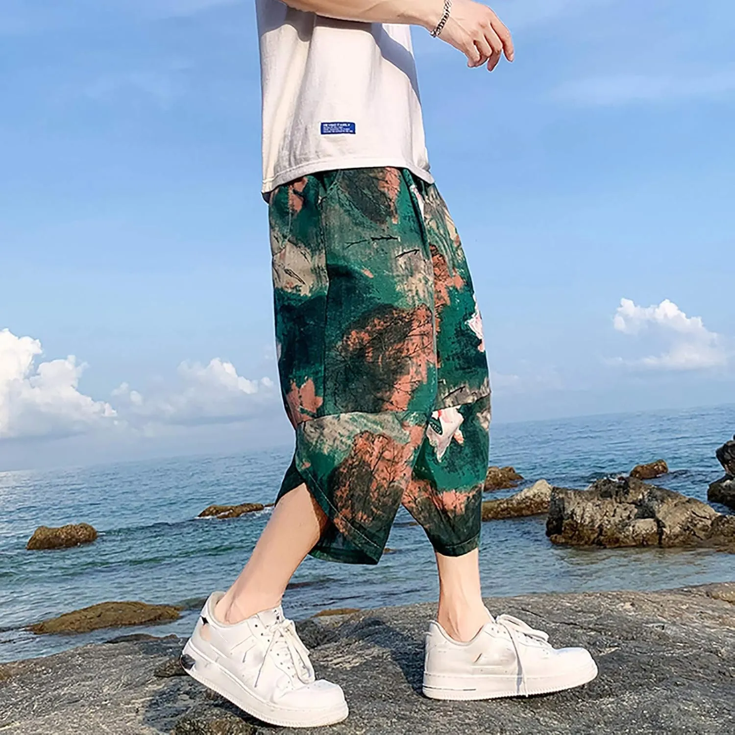SUWBMHWE Mens Elastic Waist Pants, Men's Cotton-Linen Loose Casual Lightweight Elastic Waist Pants Home Pants