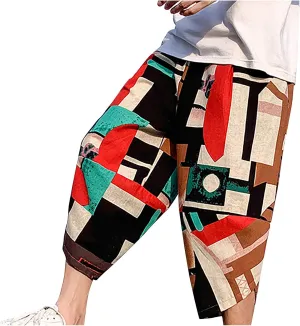 SUWBMHWE Mens Elastic Waist Pants, Men's Cotton-Linen Loose Casual Lightweight Elastic Waist Pants Home Pants