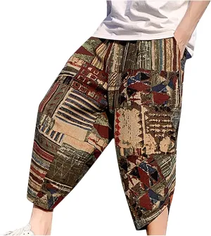 SUWBMHWE Mens Elastic Waist Pants, Men's Cotton-Linen Loose Casual Lightweight Elastic Waist Pants Home Pants