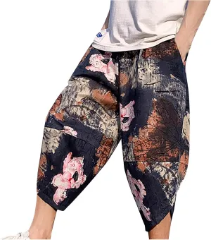 SUWBMHWE Mens Elastic Waist Pants, Men's Cotton-Linen Loose Casual Lightweight Elastic Waist Pants Home Pants