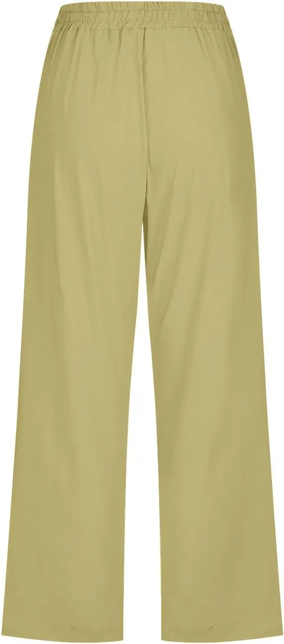 TARIENDY Capri Pants for Women 2025 Summer Casual Elastic Drawstring High Waisted Pants Straight Wide Leg Cropped Trouser