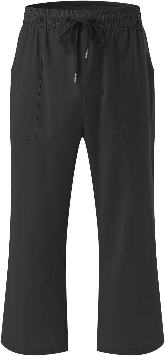 TARIENDY Capri Pants for Women Summer Casual Lounge Pants Wide Leg Pants Elastic Drawstring Cropped Trousers with Pockets
