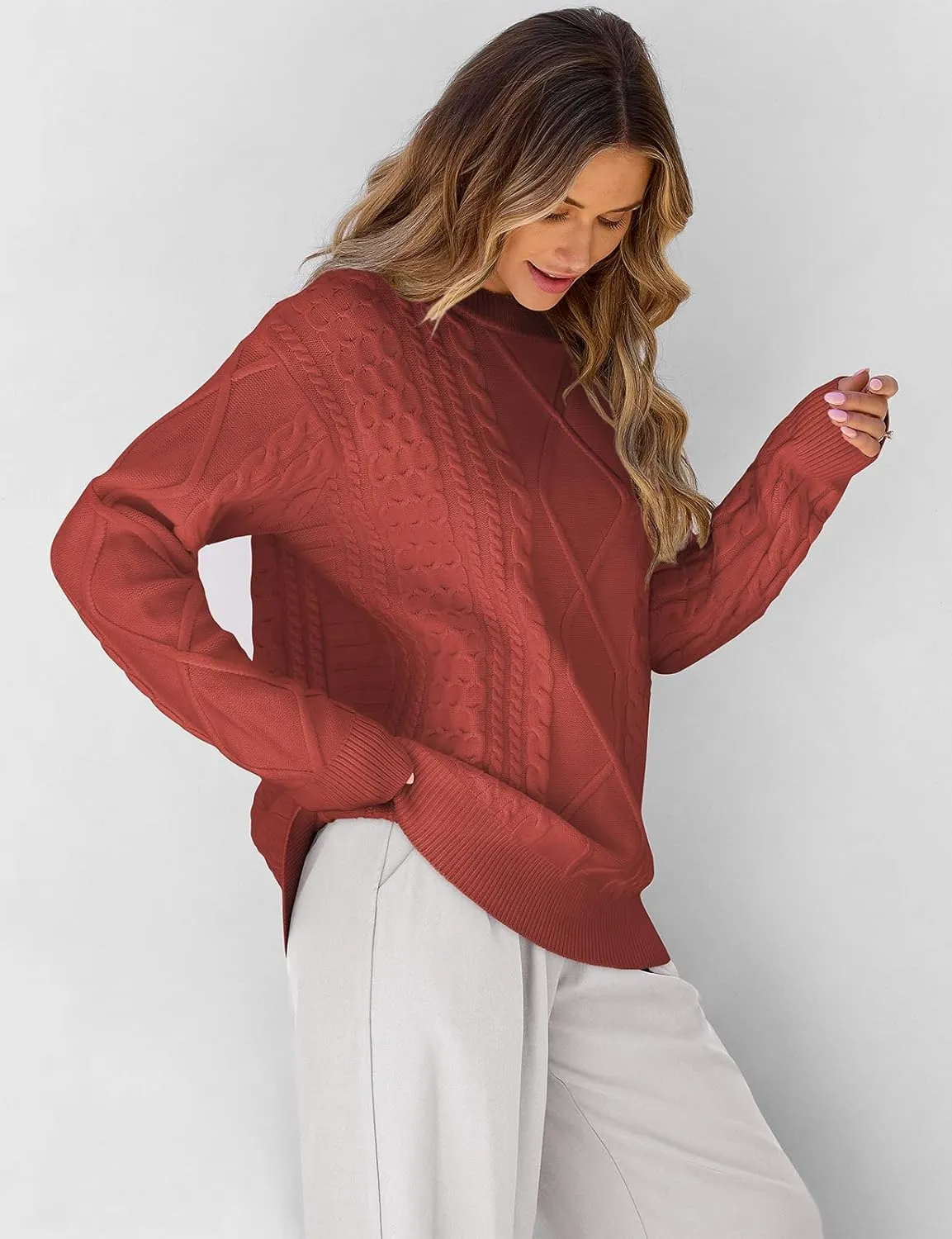 TARSE Womens Oversized Sweater Cable Knit Unisex Vintage Chunky Pullover Sweater Baggy Loose Fall Winter