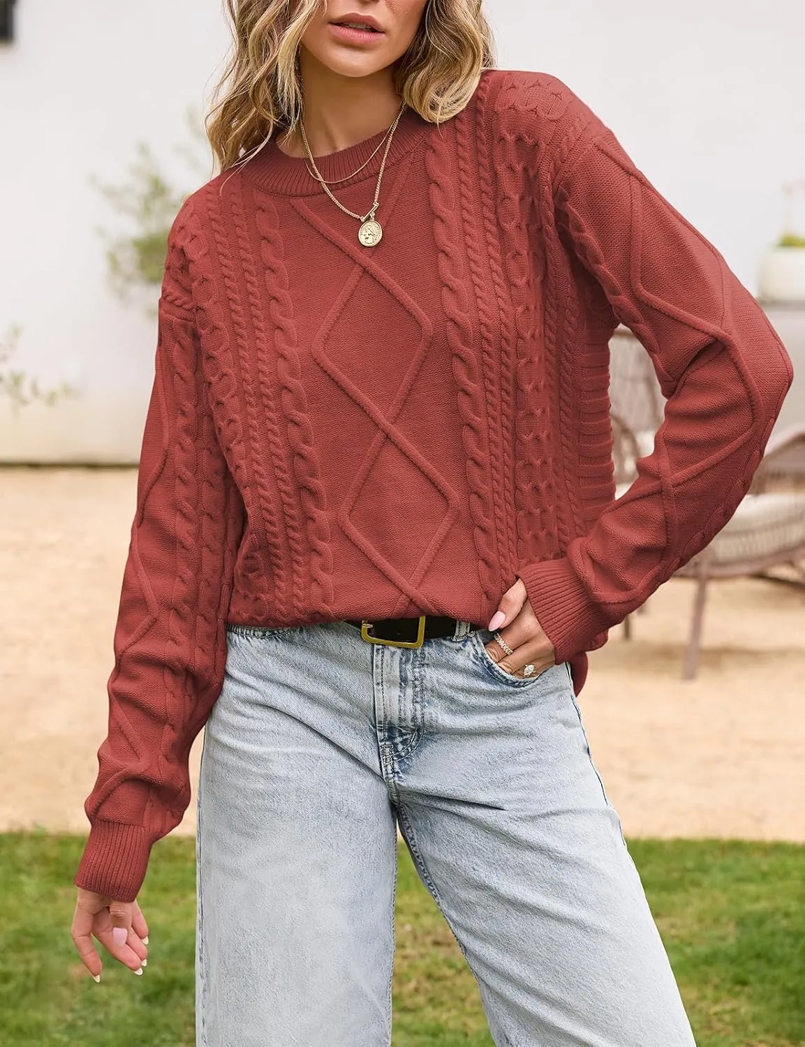 TARSE Womens Oversized Sweater Cable Knit Unisex Vintage Chunky Pullover Sweater Baggy Loose Fall Winter