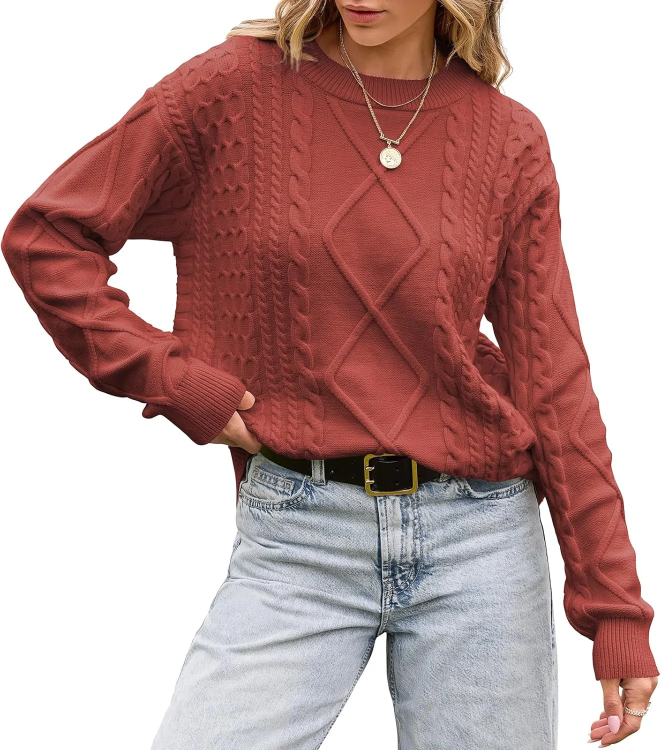 TARSE Womens Oversized Sweater Cable Knit Unisex Vintage Chunky Pullover Sweater Baggy Loose Fall Winter