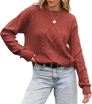TARSE Womens Oversized Sweater Cable Knit Unisex Vintage Chunky Pullover Sweater Baggy Loose Fall Winter