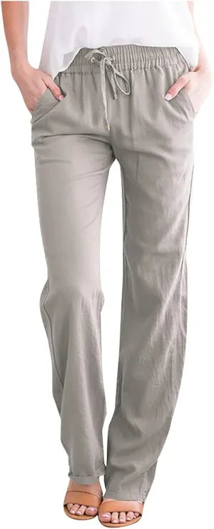 tuduoms Linen Palazzo Pants for Women Summer Business Casual Dressy Comfy Loose Trousers High Waist Lounge Yoga Joggers