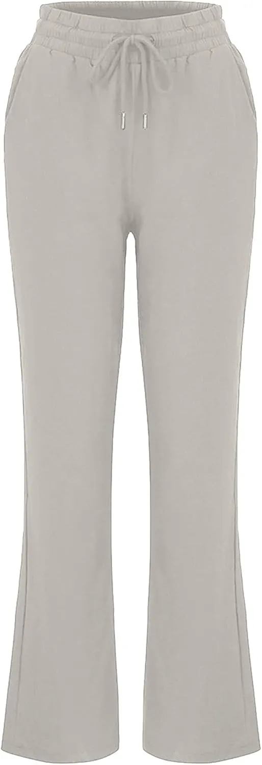 tuduoms Linen Palazzo Pants for Women Summer Business Casual Dressy Comfy Loose Trousers High Waist Lounge Yoga Joggers