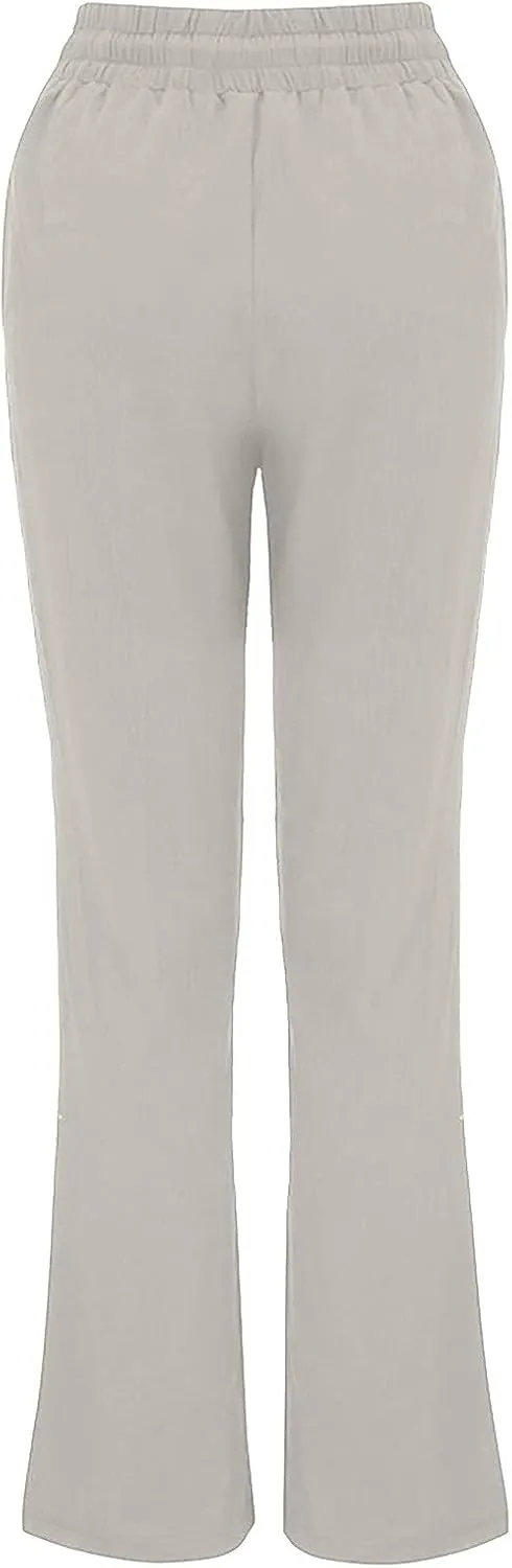 tuduoms Linen Palazzo Pants for Women Summer Business Casual Dressy Comfy Loose Trousers High Waist Lounge Yoga Joggers