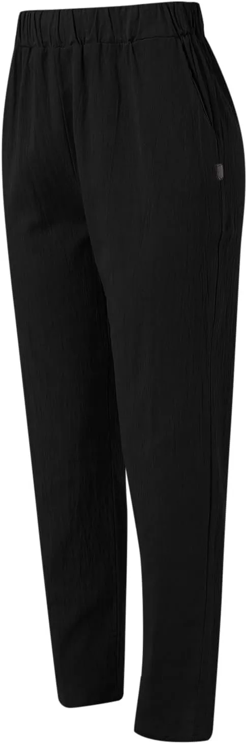 uhnmki Womens Linen Pants with Pockets Loose Elastic High Waisted Comfy Beach Trousers Summer Lightweight Embroidered