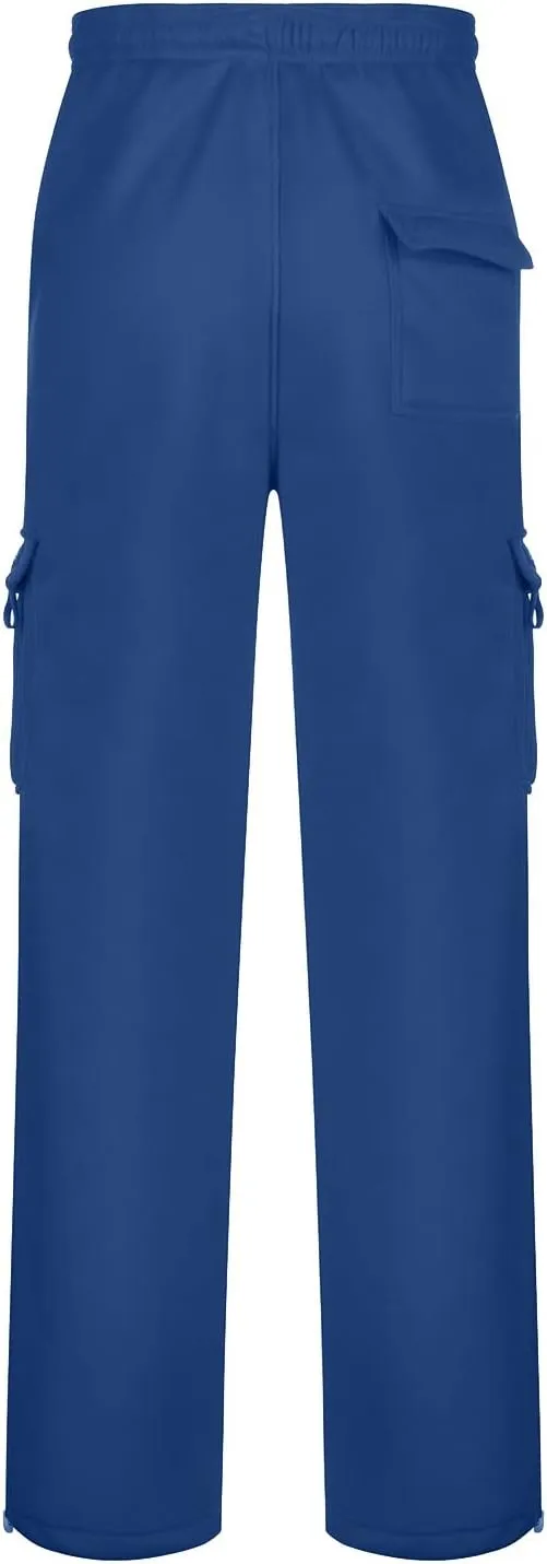 Vickyleb Cargo Pants for Men Black, Men's Fleece Running Sweatpants Athletic Warm Slim Fit Baggy Stretch Pant