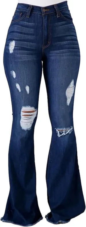Vintage Bell Bottoms Flare Jeans for Women 90s High Waist Ripped Distressed Wide Leg High Rise Denim Pants