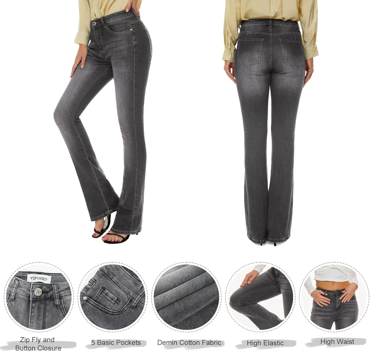 VIPONES Bell Bottom Jeans for Women Stretchy High Waisted Flare Curvy Denim Pants