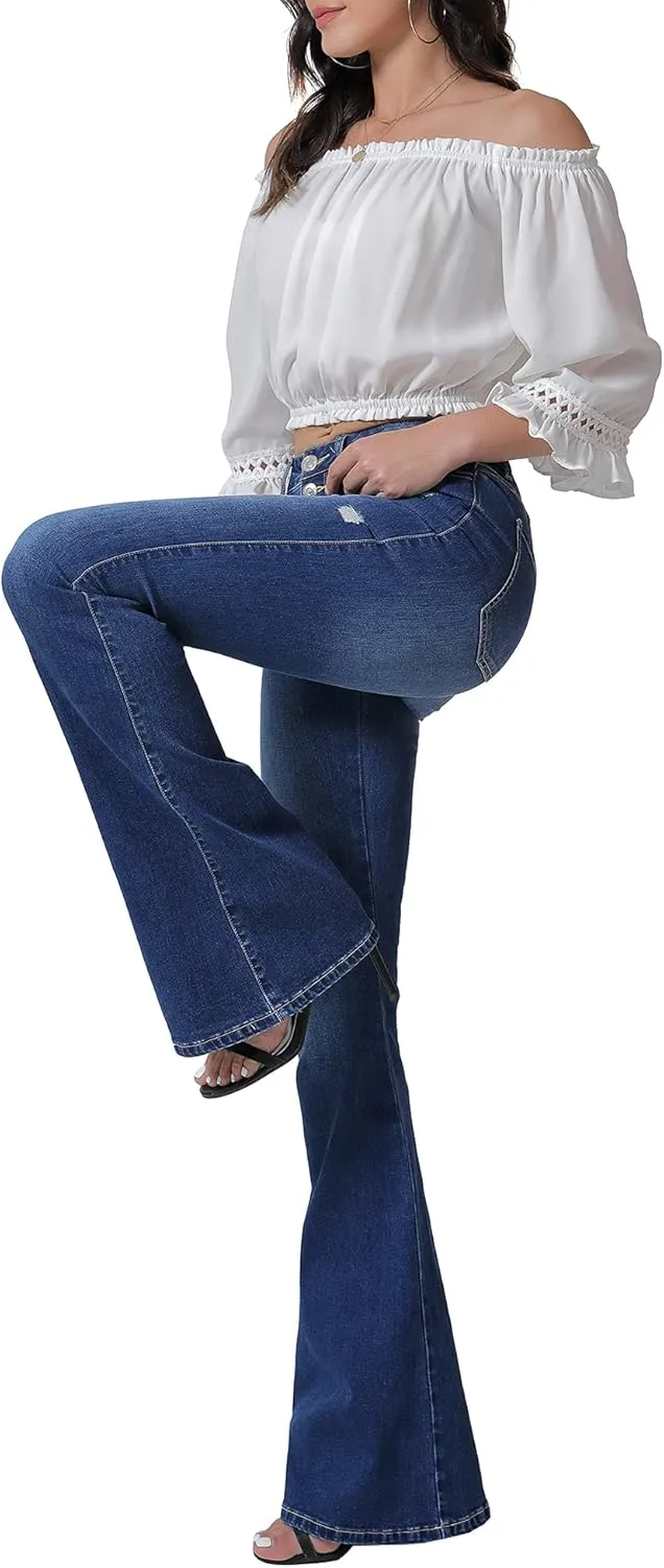VIPONES Bell Bottom Jeans for Women Stretchy High Waisted Flare Curvy Denim Pants