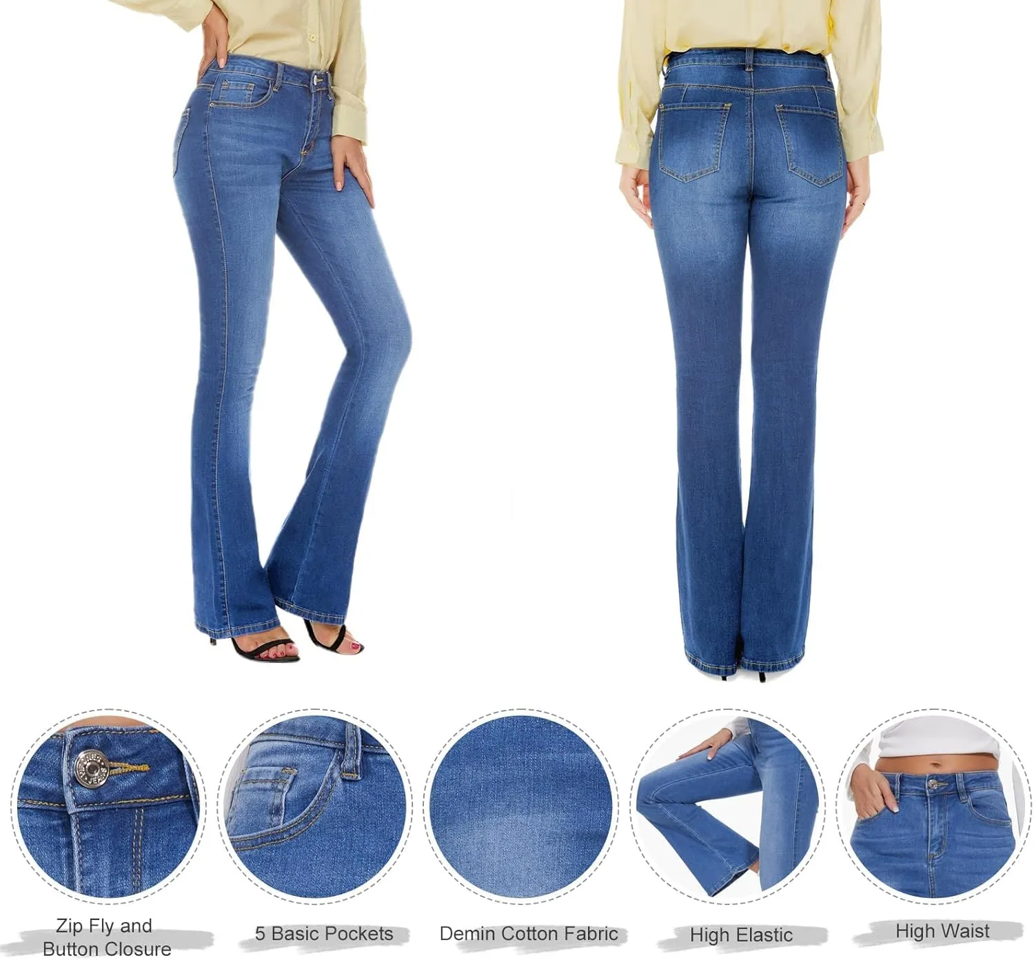 VIPONES Bell Bottom Jeans for Women Stretchy High Waisted Flare Curvy Denim Pants