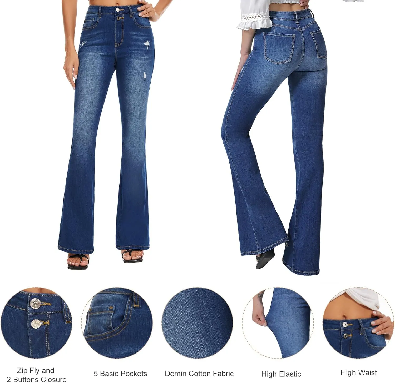 VIPONES Bell Bottom Jeans for Women Stretchy High Waisted Flare Curvy Denim Pants