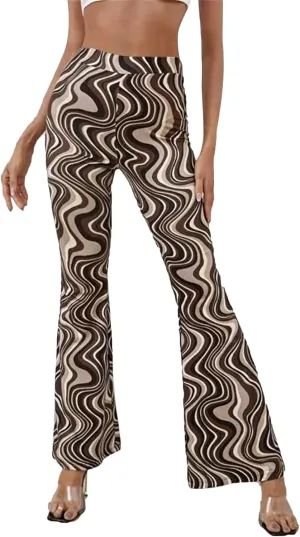 Vrtige Women's Print High Waist Wide Leg Bell Bottom Yoga Flare Pants Trousers