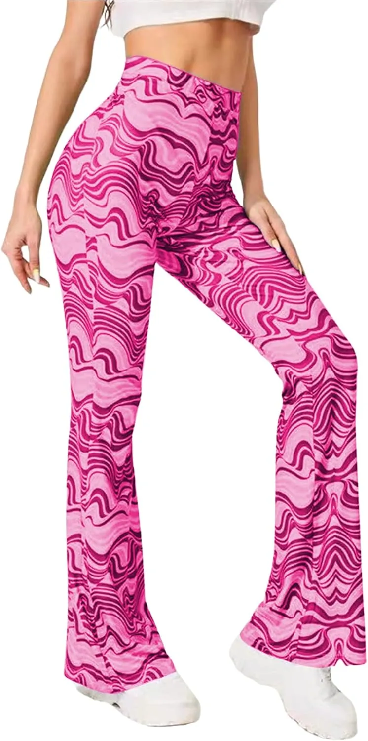 Vrtige Women's Print High Waist Wide Leg Bell Bottom Yoga Flare Pants Trousers
