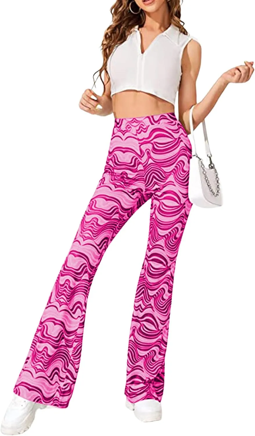 Vrtige Women's Print High Waist Wide Leg Bell Bottom Yoga Flare Pants Trousers