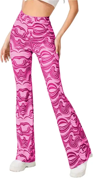 Vrtige Women's Print High Waist Wide Leg Bell Bottom Yoga Flare Pants Trousers