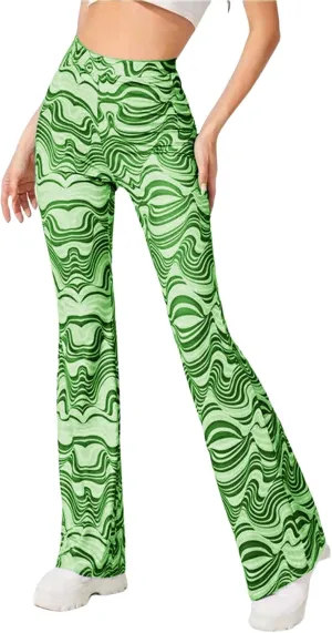 Vrtige Women's Print High Waist Wide Leg Bell Bottom Yoga Flare Pants Trousers
