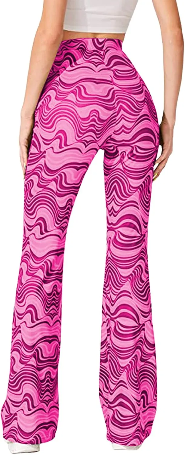Vrtige Women's Print High Waist Wide Leg Bell Bottom Yoga Flare Pants Trousers