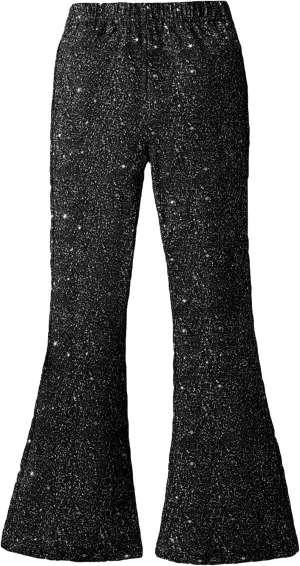 WDIRARA Girl's Glitter Elastic Waist Flare Bell Bottom Party Stretch Pants