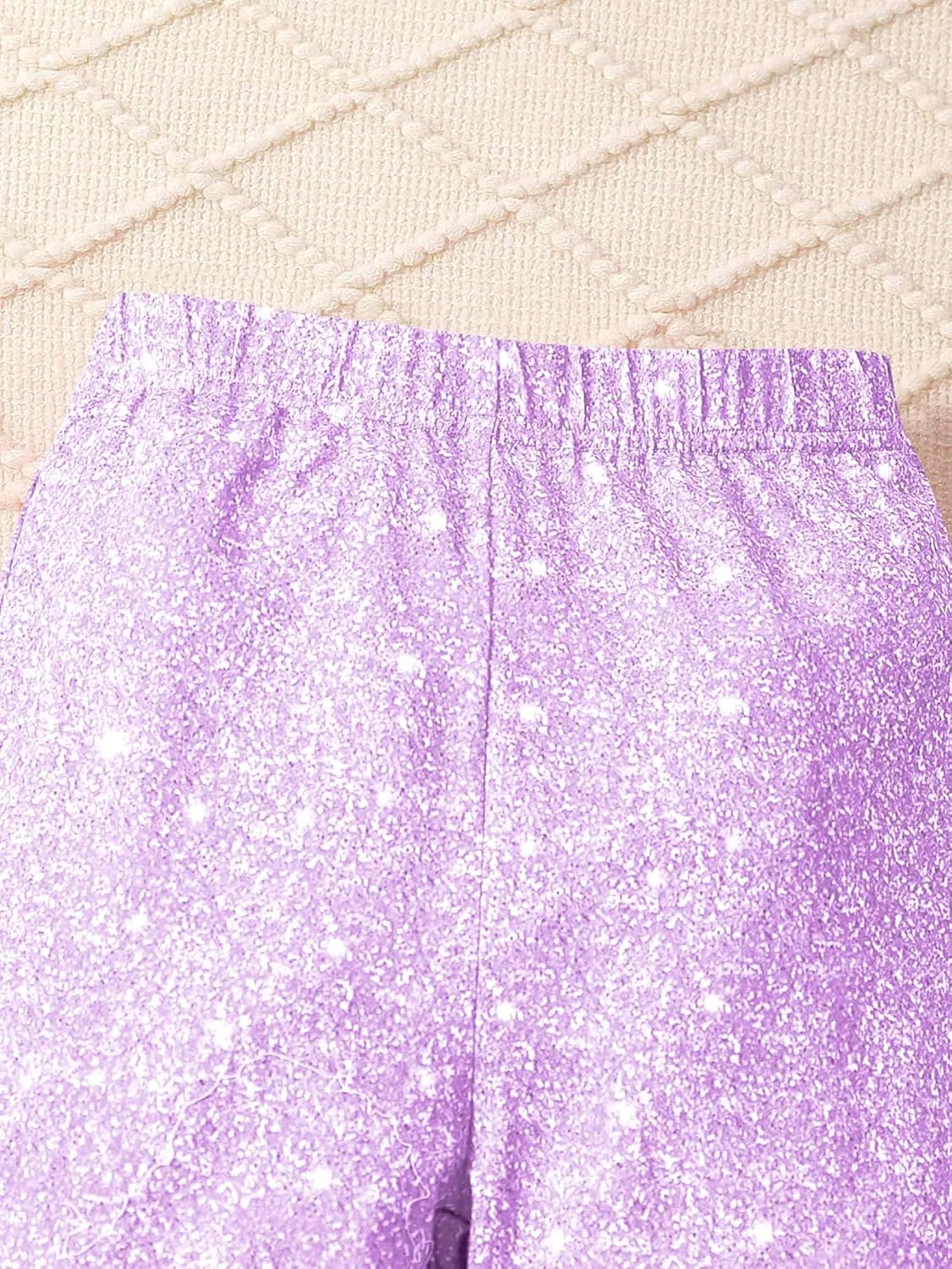 WDIRARA Girl's Glitter Elastic Waist Flare Bell Bottom Party Stretch Pants