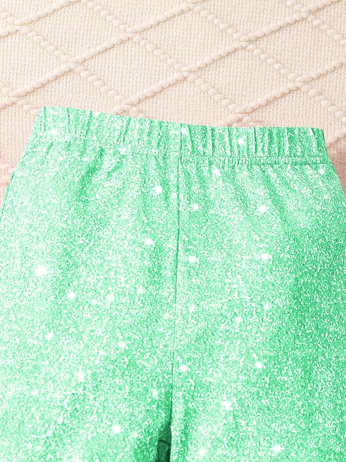 WDIRARA Girl's Glitter Elastic Waist Flare Bell Bottom Party Stretch Pants