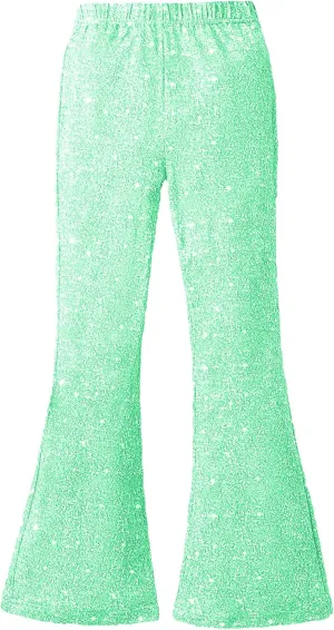 WDIRARA Girl's Glitter Elastic Waist Flare Bell Bottom Party Stretch Pants
