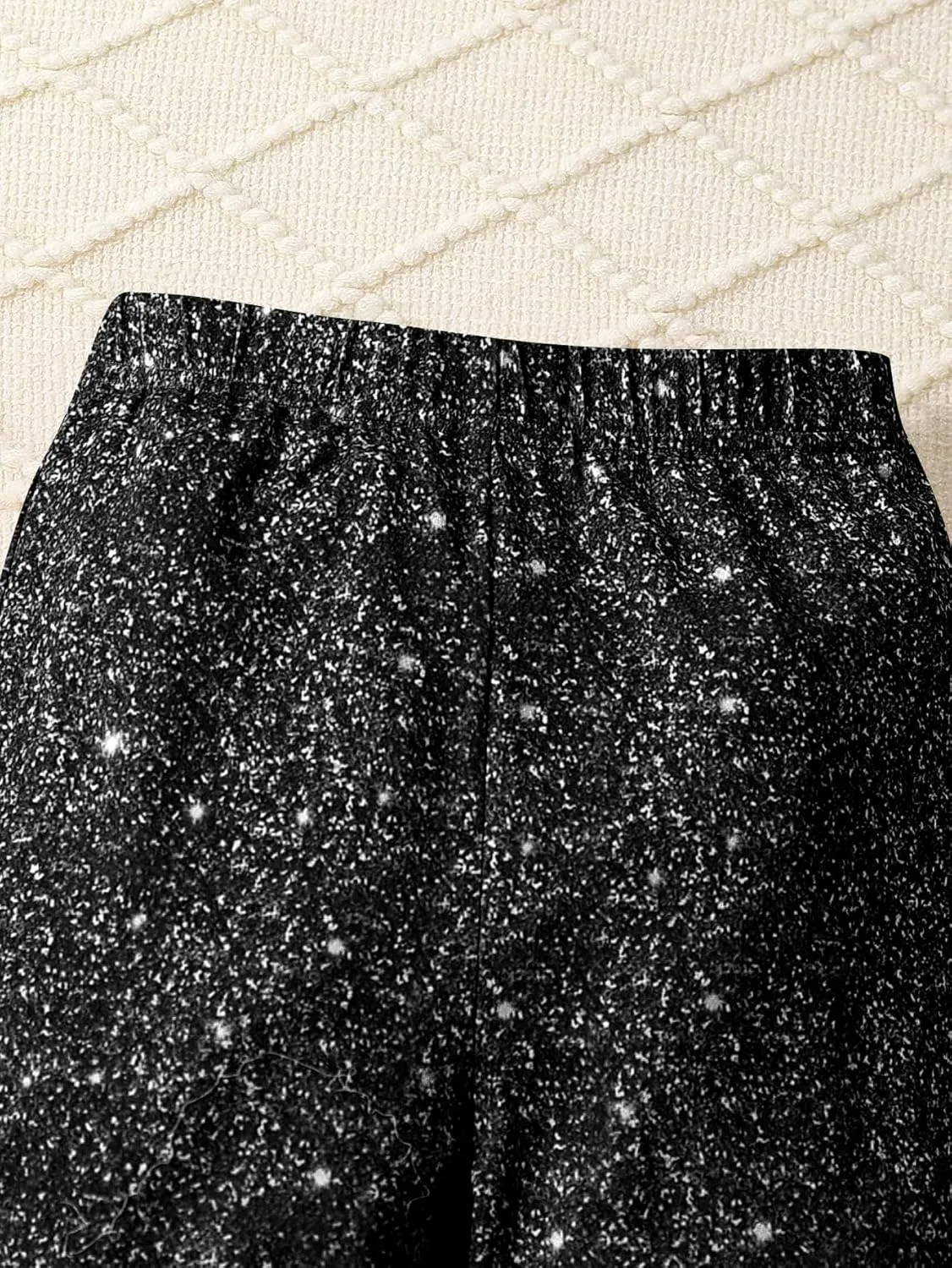 WDIRARA Girl's Glitter Elastic Waist Flare Bell Bottom Party Stretch Pants