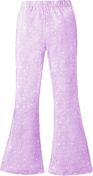WDIRARA Girl's Glitter Elastic Waist Flare Bell Bottom Party Stretch Pants