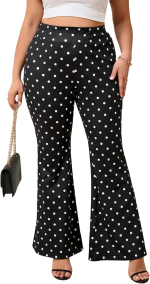 WDIRARA Women's Plus Size Elastic High Waist Flare Bell Bottom Ribbed Knit Long Pants