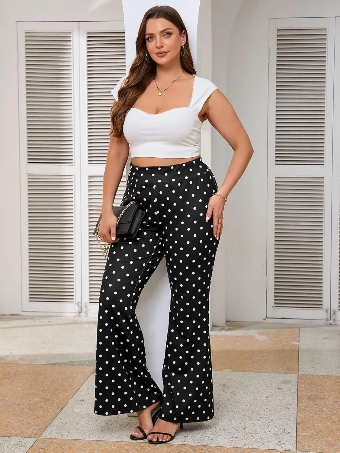 WDIRARA Women's Plus Size Elastic High Waist Flare Bell Bottom Ribbed Knit Long Pants