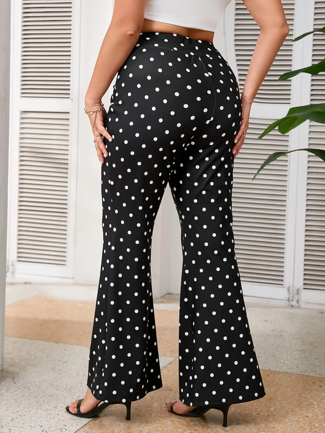 WDIRARA Women's Plus Size Elastic High Waist Flare Bell Bottom Ribbed Knit Long Pants